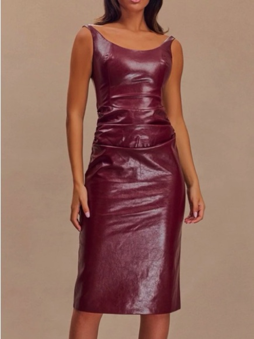 Meshki • Sonia cherry red faux leather midi dress - Picture 2 of 3